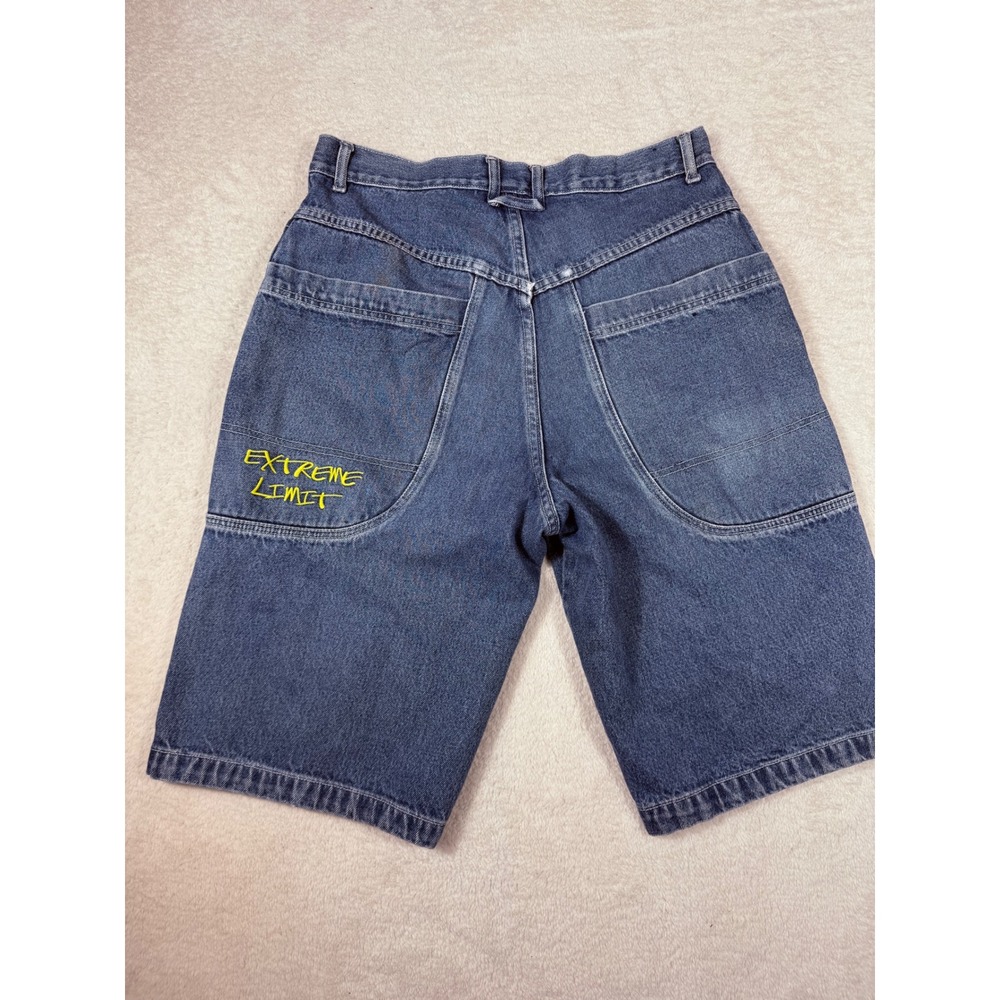 Extreme Limit Denim Shorts Mens 34 Blue Good Baggy 90s Skater Y2K Embroidered